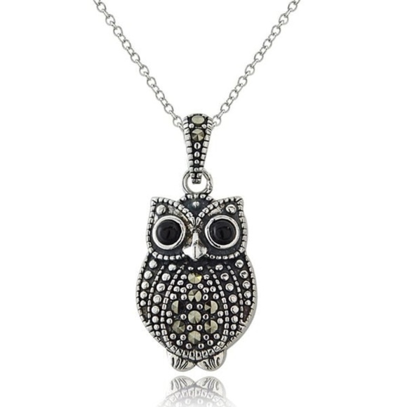 Jewelry - Brand New Marcasite Owl Silver Necklace